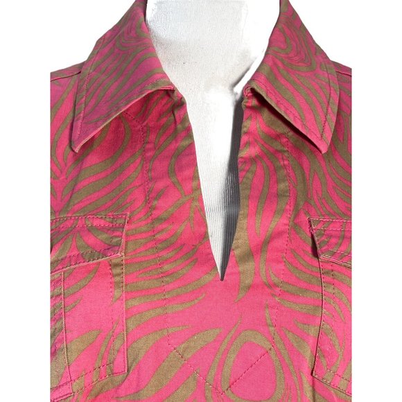 Lilly Pulitzer Shirt Dress 4 Pink Tan Peacock Print Twill - Picture 7 of 12